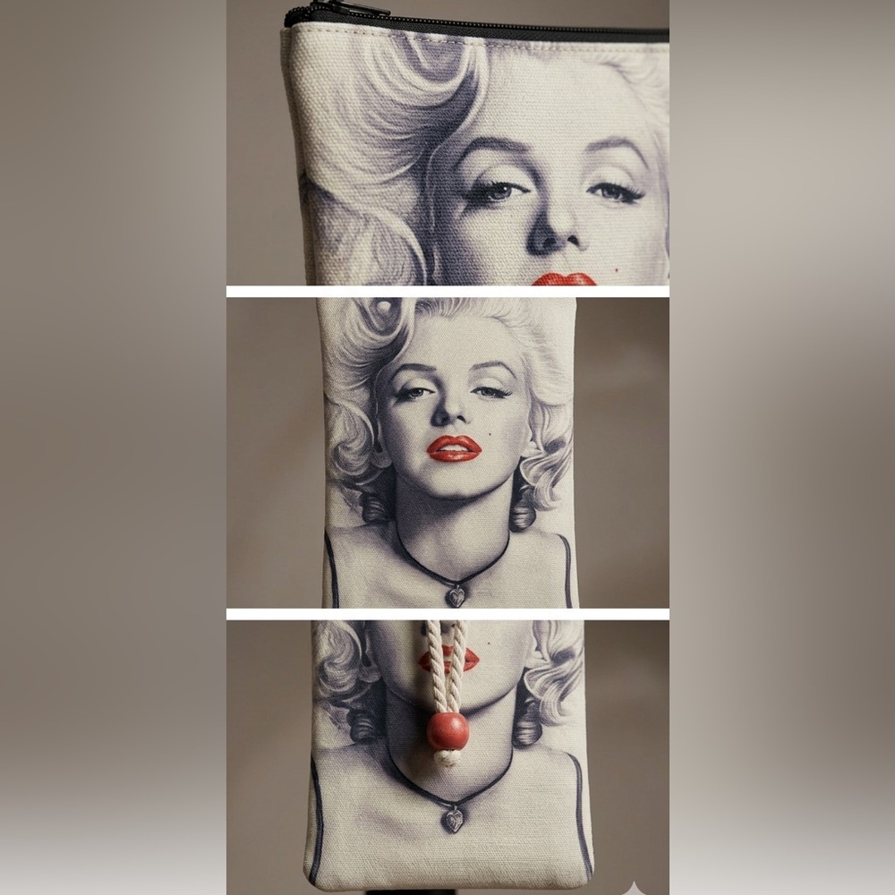 New Iconic Marilyn Monroe Red Lips Canvas Organizer Pouch - 8x6 Inch Size